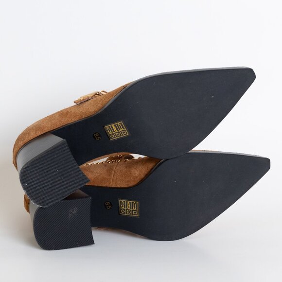 Jeffrey Campbell x Free People Walk On By Heels Studded Brown Suede Leather - Picture 8 of 16